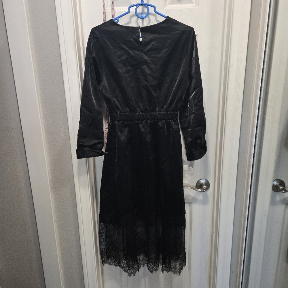 Tov Faux Leather Whimsigoth Long Sleeve Lace Hem Dress Size 38/M - Picture 3 of 8